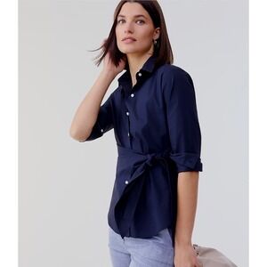 Ann Taylor wrap-style button-down blouse. long sleeves cuffs collar V-neckline 6